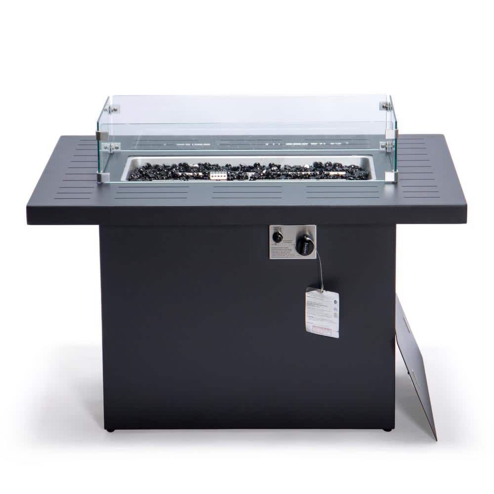 Chelsea Black Aluminum Gas Fire Pit Table with Glass Shield