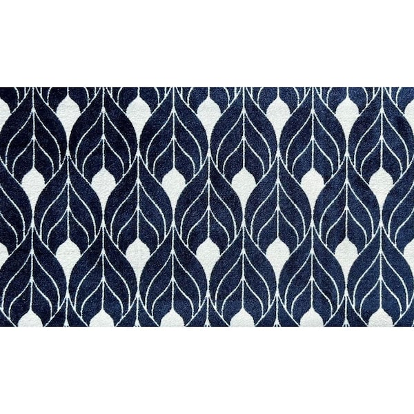 Tulle 2.29 ft x 3.92 ft Navy Blue and White Geometric Area Rug
