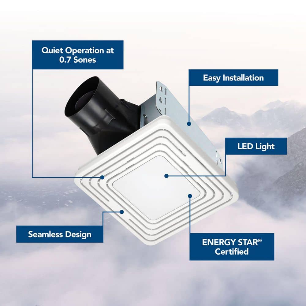 White Square LED Flush Mount Bathroom Exhaust Fan