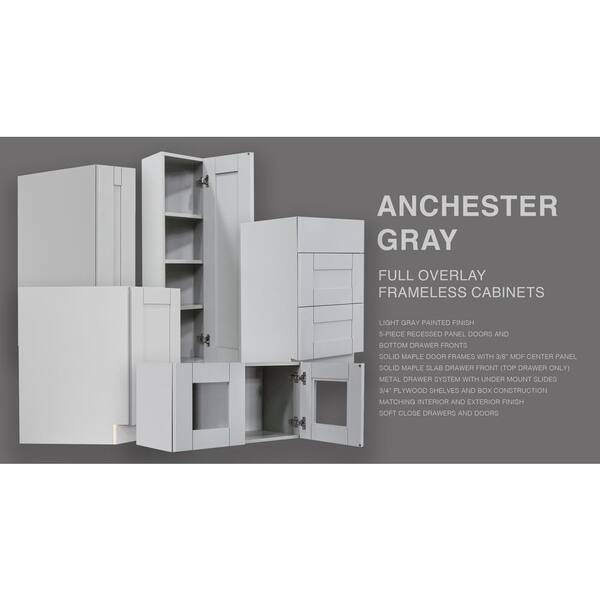 LIFEART CABINETRY Anchester Assembled 24x36x12 in. Wall Diagonal Corner Cabinet with 1 Door 2 Shelves in Light Gray
