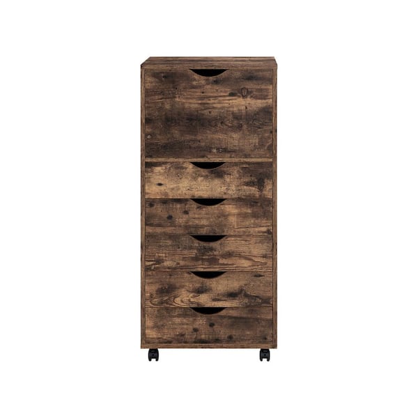 MAYKOOSH Rustic Brown, 6-Drawer with Shelf, 41 in. H x 16 in. W x 19 in. D Wooden File Cabinets for Home Vertical File Cabinet