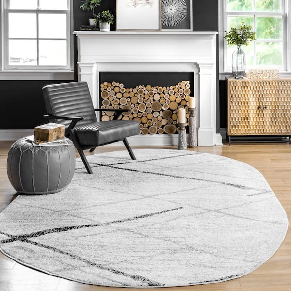 Thigpen Contemporary Stripes 7 ft. x 9 ft. Gray Oval Rug