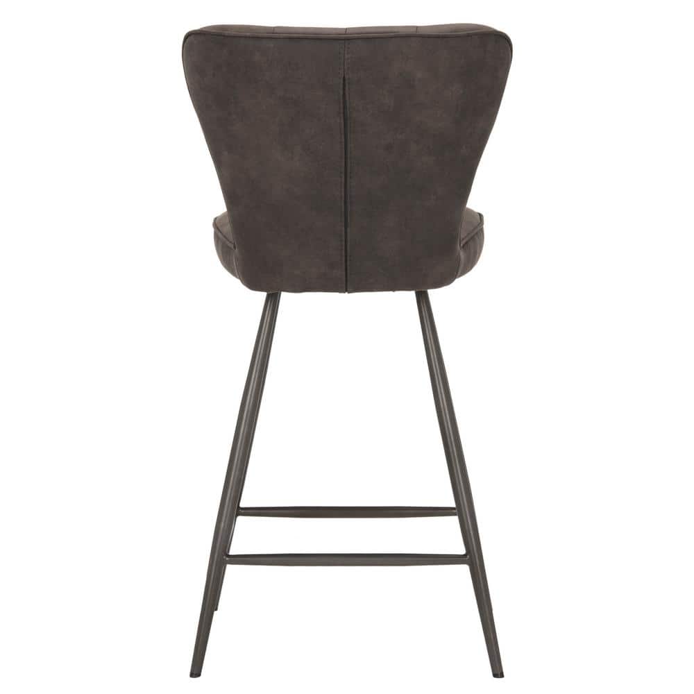 Transitional Grey Leather Swivel Counter Stool, 26"H