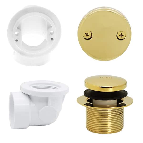 Westbrass Sch. 40 PVC 1-1/2 in. Course Thread Plumber's Pack Tip-Toe Bathtub Drain with Two-Hole Elbow, Polished Brass