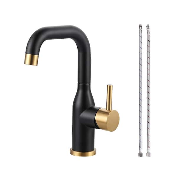 1-Hole Single Handle Bar Faucet Stainless Steel with Deckplate for Kitchen, Bar or Bathroom in Black and Gold