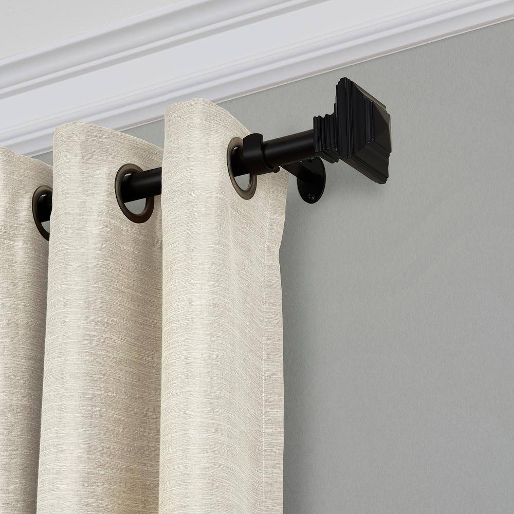 Antique Black Adjustable Curtain Rod with Stacked Square Finials