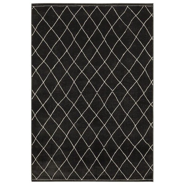 8 X 11 Charcoal, Ivory Trellis Washable Area Rug Runner Rug