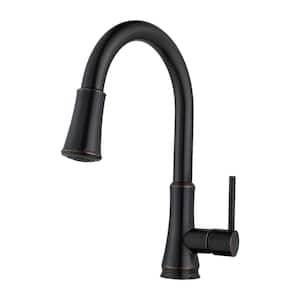 Pfirst Series Transitional Single-Handle Pull-Down Sprayer Kitchen Faucet in Tuscan Bronze