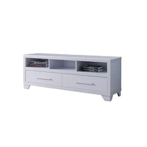 15.25 in. W White Wooden TV Stand with 2 Drawers and 3 Open Shelves Fits 60 in. TV