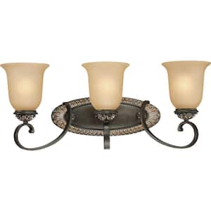 Bristol 3-Light Indoor Vintage Bronze with Antique Gold Bath or Vanity Wall Mount with Sepia Glass Bell Shades