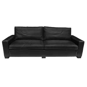 Jordan 42 in. Black Solid Leather 2-Seater Bridgewater Sofa