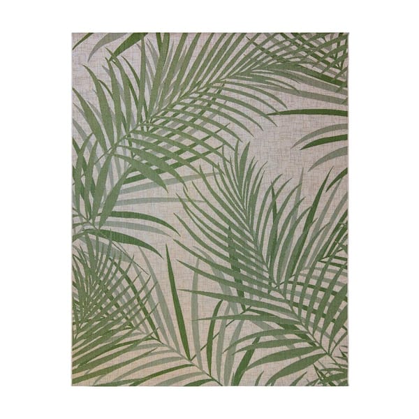 Paseo Paume Sand/Palm 5 ft. x 7 ft. Floral Indoor/Outdoor Area Rug