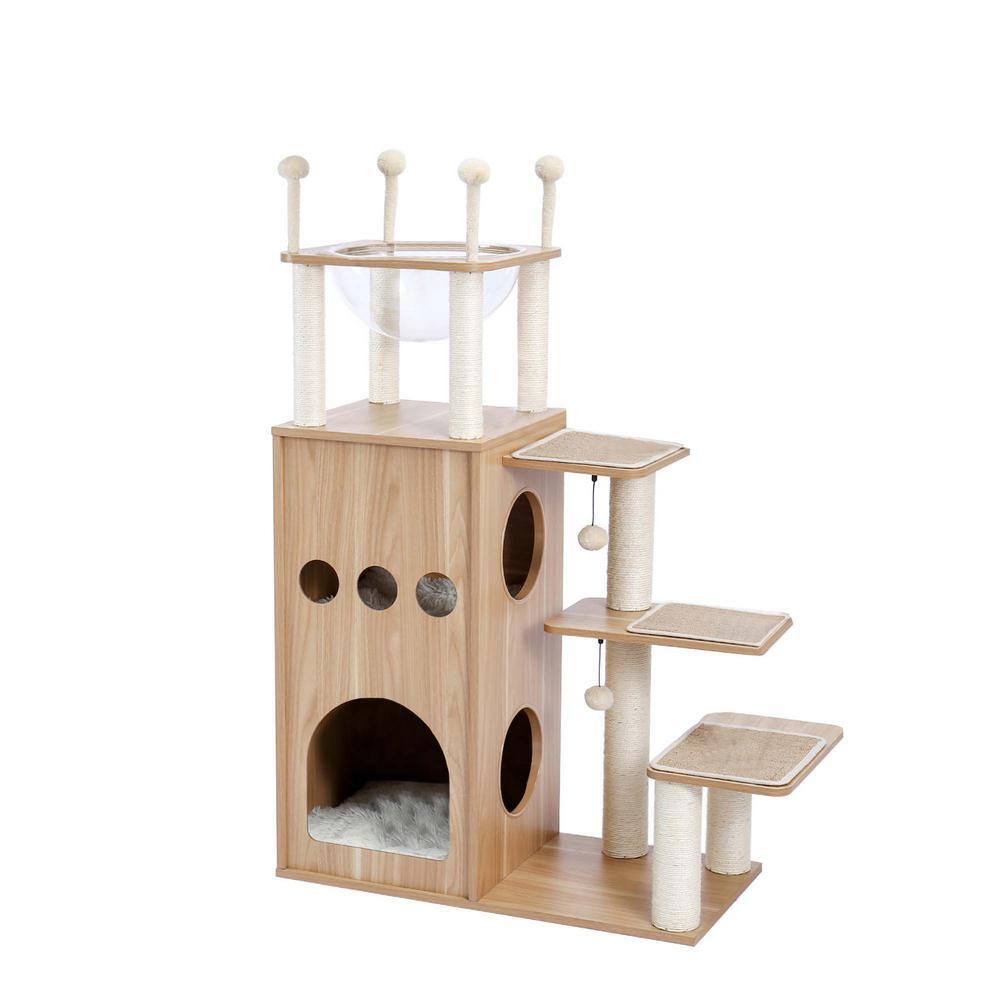 Wood Cat Condo Two Story Carpet Kitty Furniture with Sisal Scratching Post 