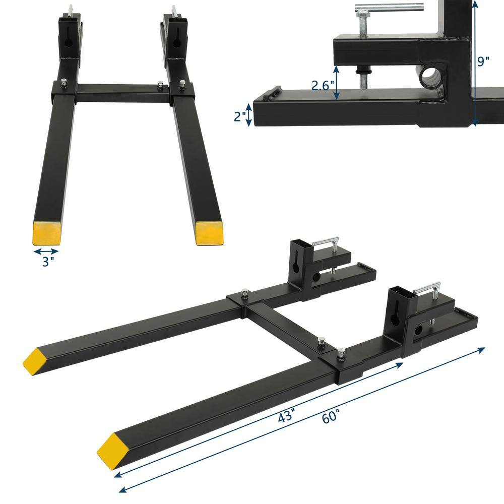 Heavy Duty Black Steel 60 Inch Clamp On Pallet Forks