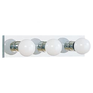 Center Stage 18 in. 3-Light Chrome Traditional Wall Dressing Room Hollywood Bathroom Vanity Bar Light