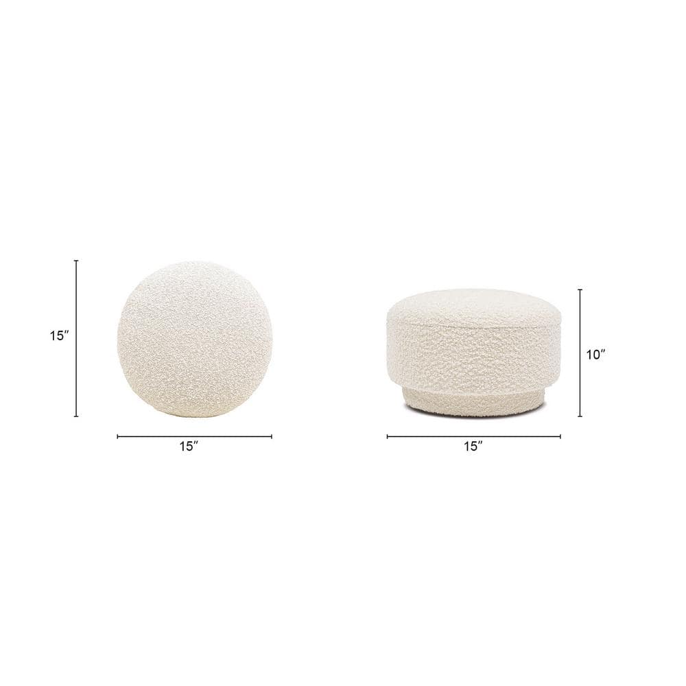 Ivory White Boucle Round Mushroom Ottoman, Small