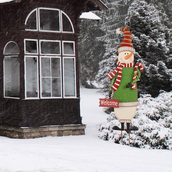 Glitzhome 3 ft. Metal Snowman Yard Stake or Standing Decor or Wall