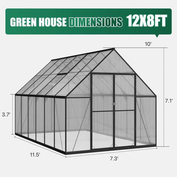 Sizzim 8 ft. W x 12 ft. D x 7 ft. H Outdoor Greenhouse