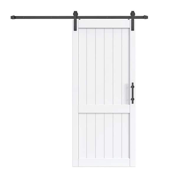 36 in. x 84 in. White DH Shape MDF Sliding Barn Door with Hardware Kit