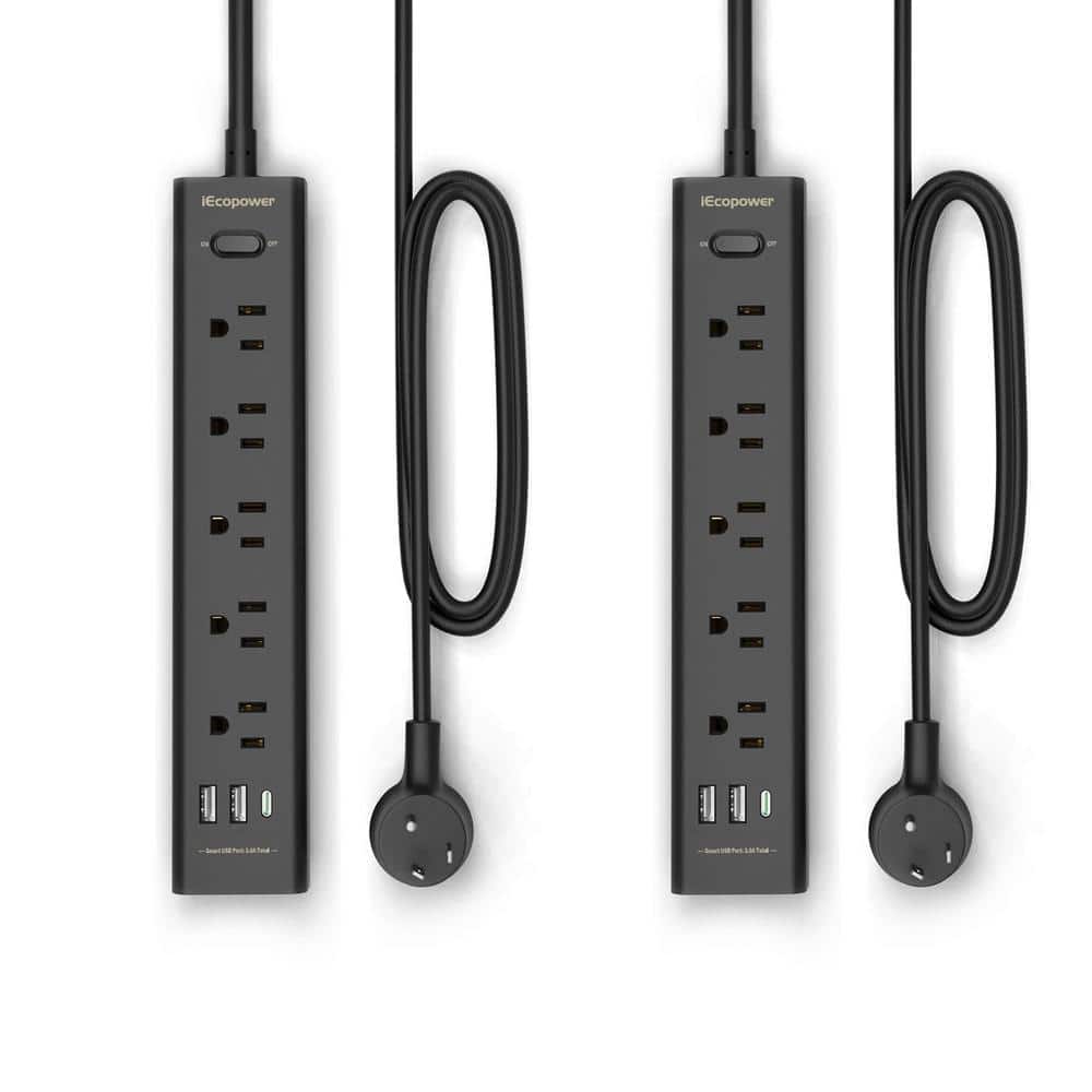 15 ft. Power Strip Long Cord 5-Outlet AC Widely Spaced Surge Protector with On/Off Switch 2 USB-A 1 USB-C 2-Pack price history on PriceWatchPro
