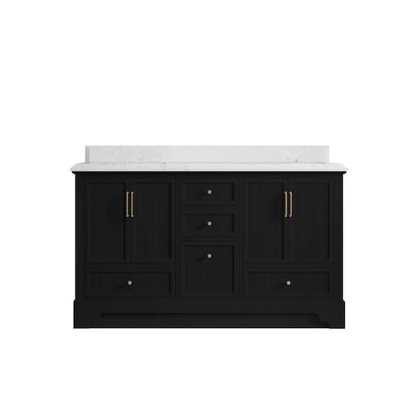 Willow Collections Alys 60 in. W x 22 in. D x 36 in. H Double Sink Bath Vanity in Black with 1.5 in. Empira Quartz Top