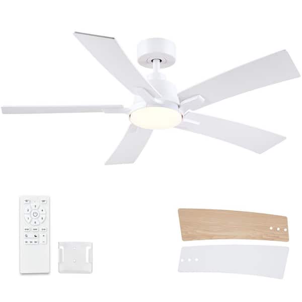 Modern 46 in. Integrated LED Indoor Matte White Standard Ceiling Fan with Light, Remote Control and 5 Reversible Blades