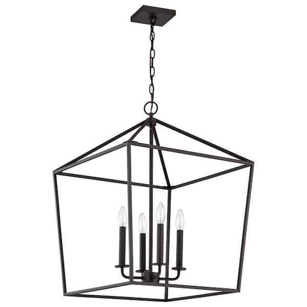 Emma 240-Watt 4-Light Matte Black Shaded Pendant Light with Matte Black Metal Shade, No Bulbs Included