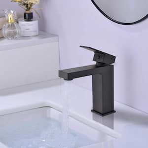 Thi Single-Handle Single-Hole Bathroom Sink Faucet with Pop-Up Drain Assembly Vanity Sink Faucet in Matte Black