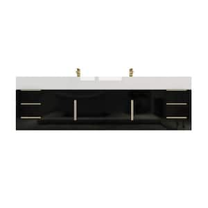 Bethany 71 in. W. x 20 in. D x 22 in. H Double Sink Floating Bath Double Vanity in Gloss Black with White Acrylic Top