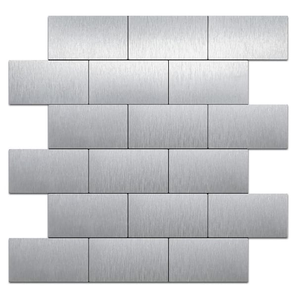 Metal Brushed Aluminum 12 in. x 12 in. PVC Peel and Stick Backsplash Mosaic Tile 10-Sheet for Kitchen Walls
