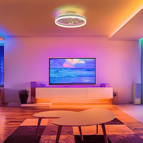21 in. Smart Bright White Integrated LED Caged Low Profile Flush Mount Ceiling Fan with Light Included Remote for Room