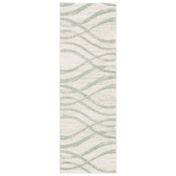 Adirondack 3 ft. x 6 ft. Ivory/Sage Waves Runner Rug