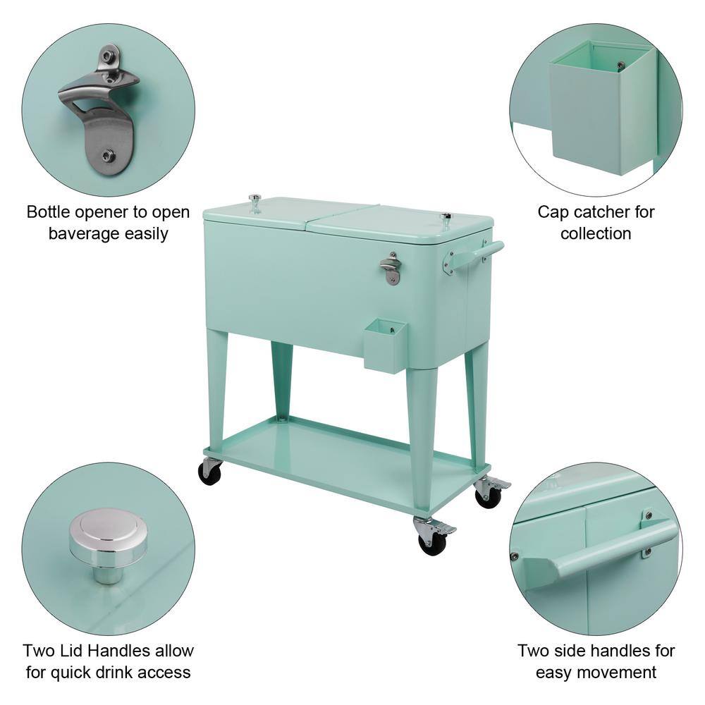 Mint Iron Wheeled Beverage Cooler Cart with Shelf