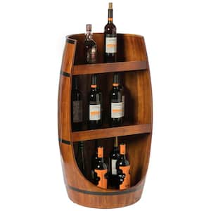 Brown Rustic Wooden Wine Barrel Display Shelf Storage Stand