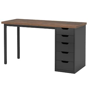 Helotes 39.4 in. Black Makeup Vanity Desk with 5-Drawers, Modern Dressing Table with Reversible Drawers(Only Desk)