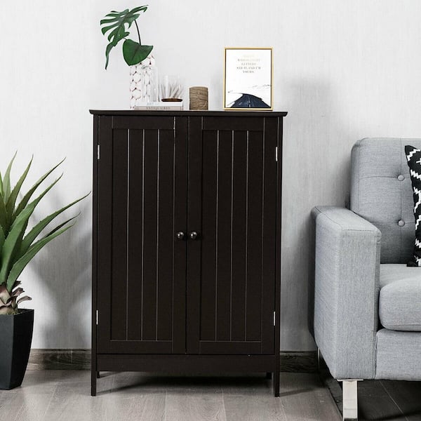 23.5 in. W Bathroom Floor Storage Linen Cabinet Double Door Kitchen Cupboard Shoe Cabinet Brown