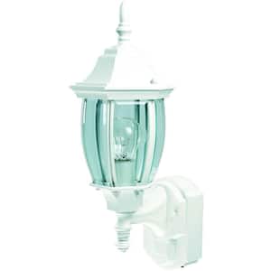 Alexandria White Farmhouse 180-Degree Outdoor 1-Light Wall Sconce with Curved Beveled Glass