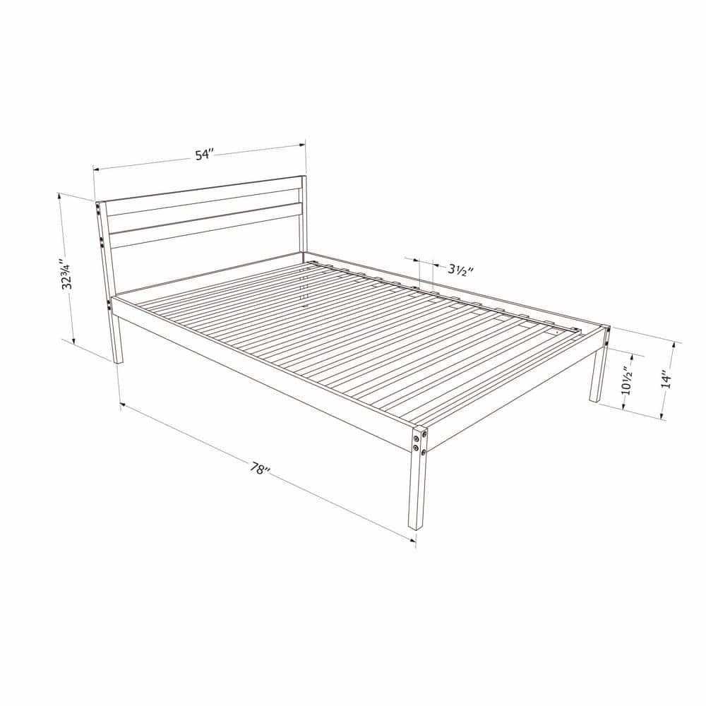 Natural Pine Full Platform Bed with Headboard and Slats