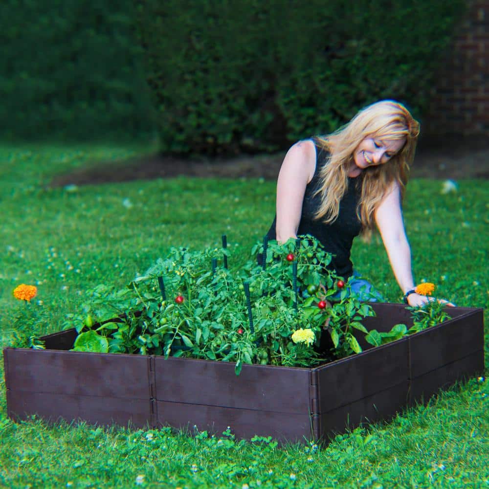 Brown Polyethylene Modular Raised Garden Bed Kit, 4' x 4'