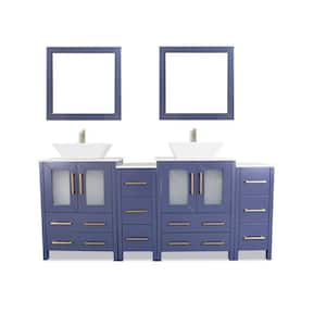 Ravenna 72 in. W Double Basin Bathroom Vanity in Blue with White Engineered Marble Top and Mirror