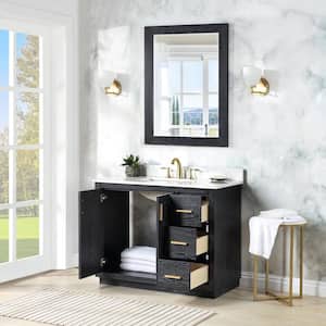 Gazsi 42 in.W x 22 in.D x 34 in.H Bath Vanity in Black Oak with Grain White Composite Stone Top and Mirror