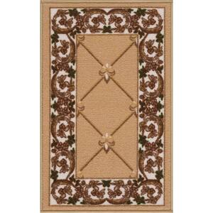 Carpet Mat Fleur De Lis Design Slip Resistant, Mustard, 19.5''X32'' inch