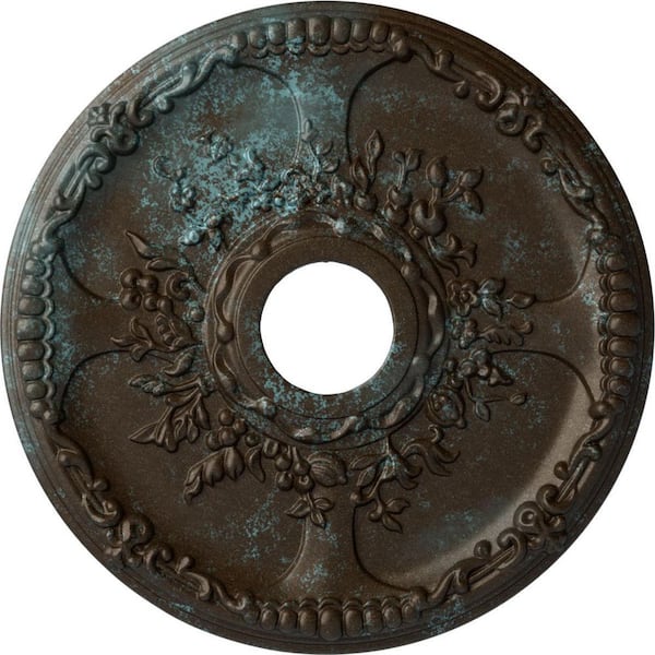 Ekena Millwork 1-3/8" x 18" x 18" Polyurethane Antioch Ceiling Medallion, Hand-Painted Bronze Blue Patina
