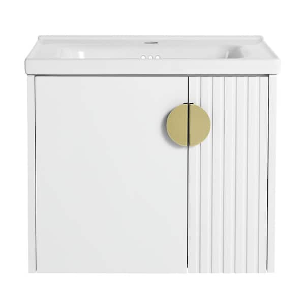 23.8 in. W x 18.5 in. D x 20.7 in. H Wall-Mounted Bath Vanity in White with White Ceramic Vanity Top