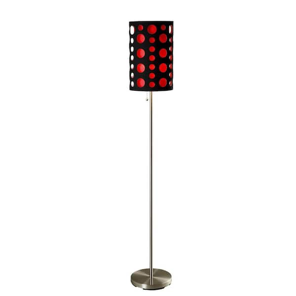 HomeRoots 66 in. Silver Steel Novelty Standard Floor Lamp With And Red Drum Shade