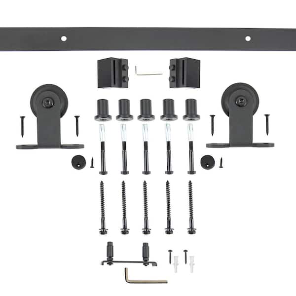 EVERMARK Expressions 78 in. Black Powder Coated Top Mount Sliding Barn Door Hardware and Track Kit