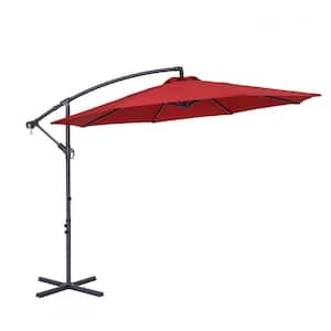 10 ft. Steel Cantilever Umbrella Tilt Patio Umbrella in Red with Cross Base