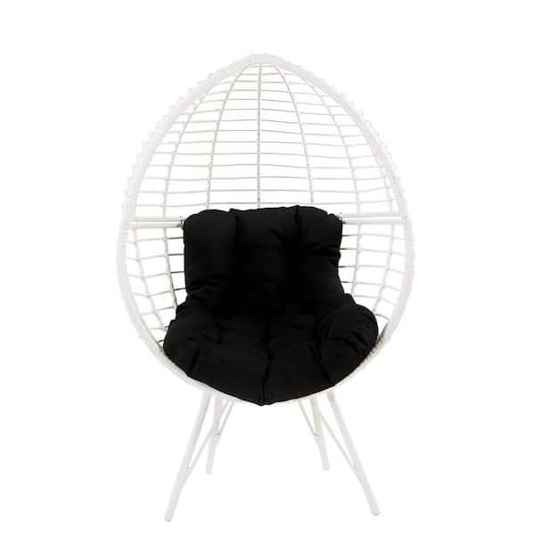 Unbranded White Wicker Outdoor Patio Lounge Chair with Black Cushion