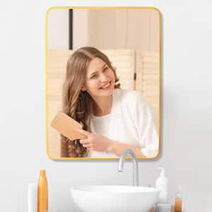 24 in. W x 32 in. H Rectangular Aluminum Framed Wall Bathroom Vanity Mirror in Brushed Gold