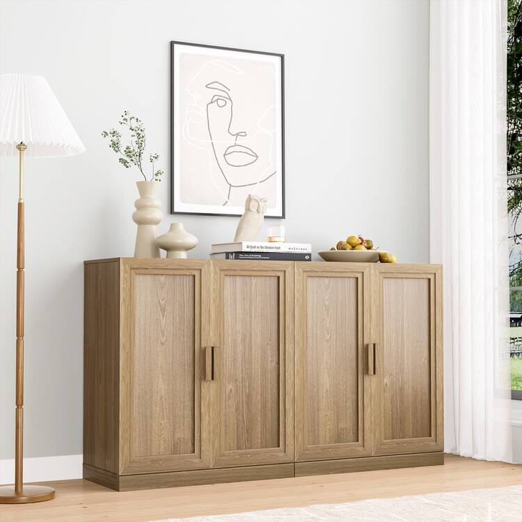 Lirago Solid Wood Natural 36 in. H Storage Cabinet with Adjustable Shelves